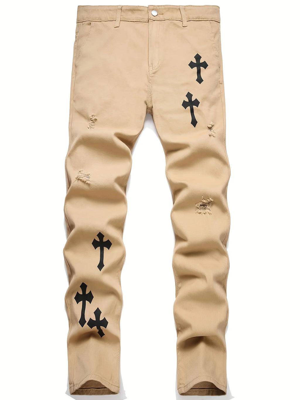 Men's cross print straight leg men's jeans